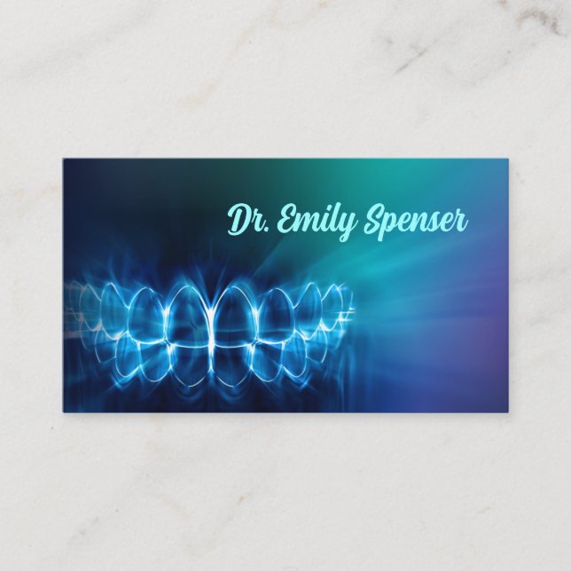 Dentist Shimmering Blue Teeth Smile Business Card (Front)