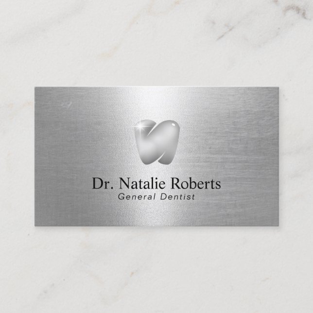 Dentist Silver Tooth Logo Modern Dental Office Appointment Card (Front)