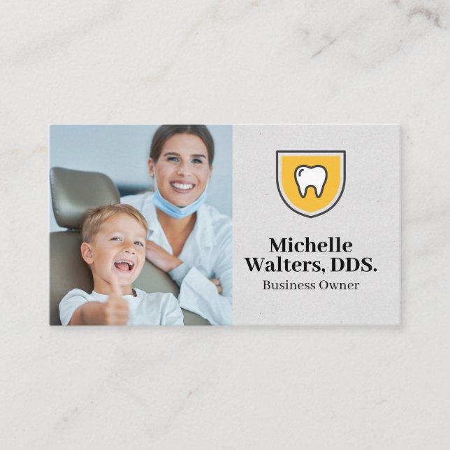 Dentist Smiling with Little Boy Patient Business Card (Front)