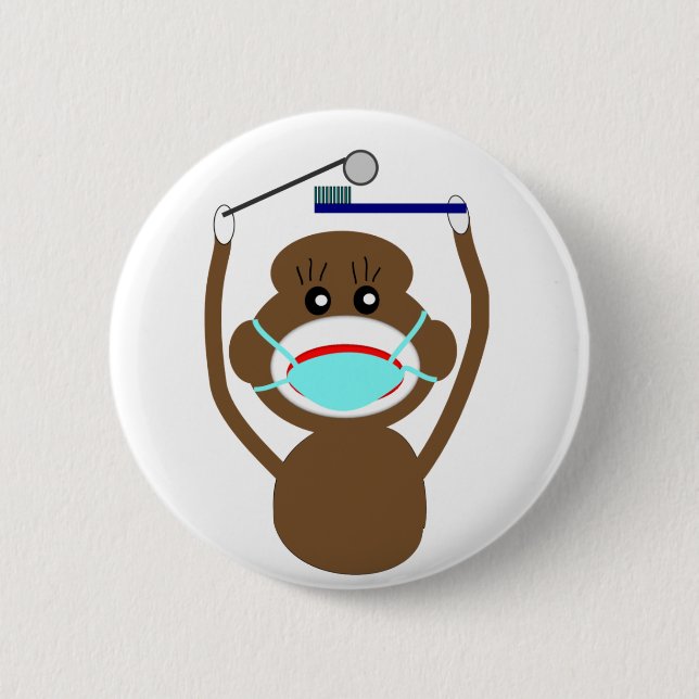 Dentist Sock Monkey Shirts and Gifts--Adorable 6 Cm Round Badge (Front)