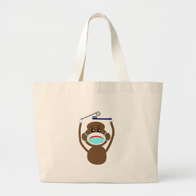Dentist Sock Monkey Shirts and Gifts--Adorable Large Tote Bag (Front)