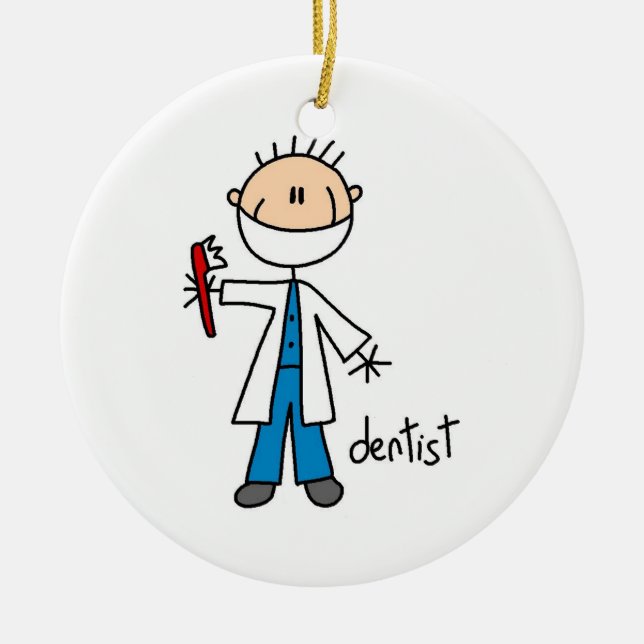 Dentist Stick Figure Ceramic Tree Decoration (Front)
