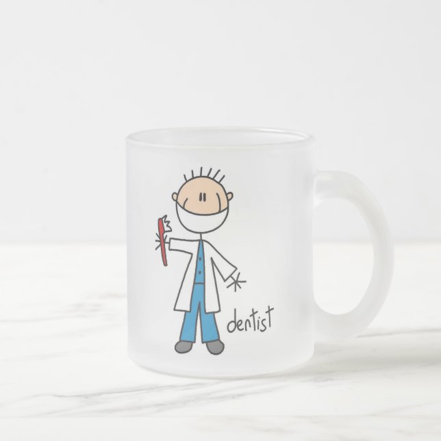 Dentist Stick Figure Frosted Glass Coffee Mug (Right)