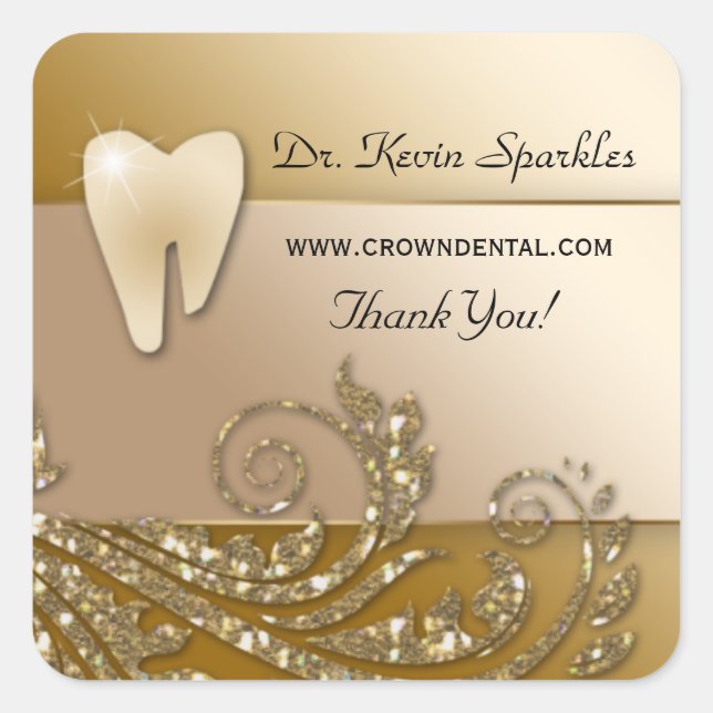 Dentist Sticker Label Tooth Logo Gold Leaves (Front)