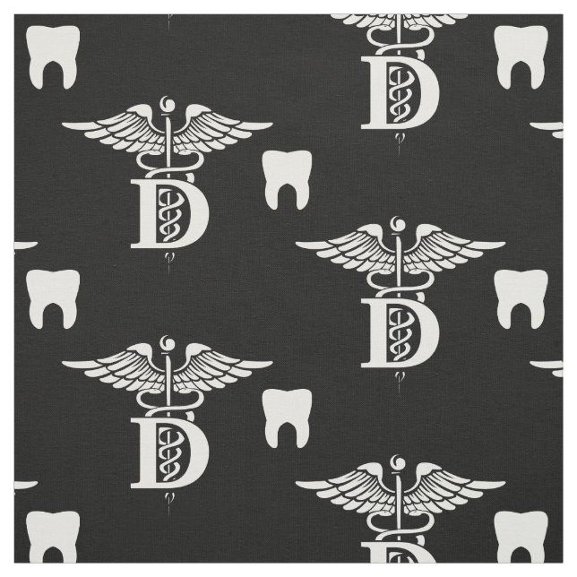 Dentist Symbol & Tooth Black Fabric (Swatch)