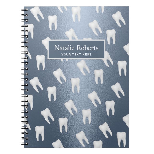 Dentist Teeth Pattern Dental Office Dusty Blue Notebook (Front)