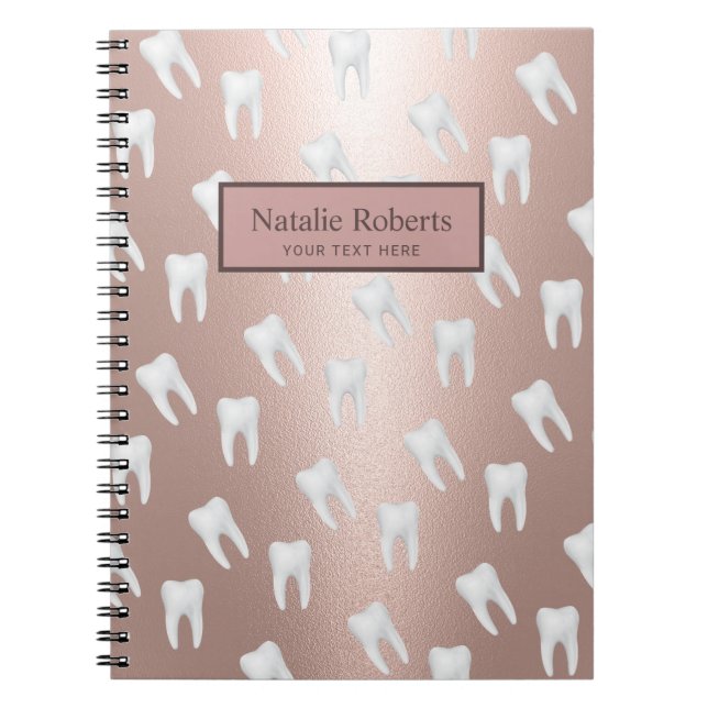 Dentist Teeth Pattern Dental Office Rose Gold Notebook (Front)
