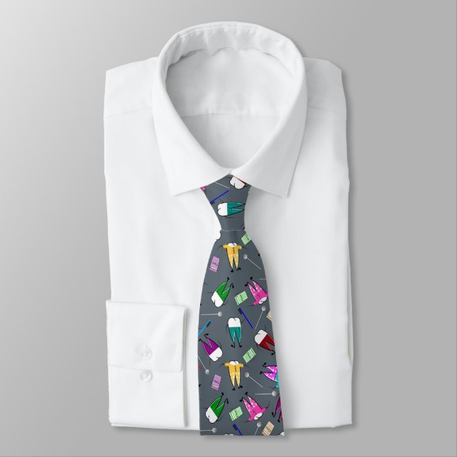 Dentist Teeth People Art Grey Tie (Tied)