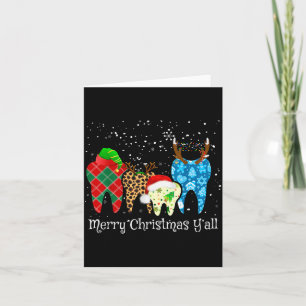 Dentist Teeth Santa Hat Leopard Plaid Dental Merry Card