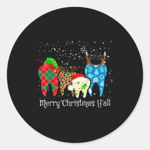 Dentist Teeth Santa Hat Leopard Plaid Dental Merry Classic Round Sticker