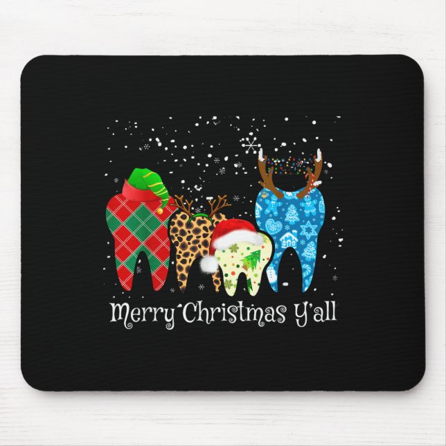 Dentist Teeth Santa Hat Leopard Plaid Dental Merry Mouse Mat (Front)