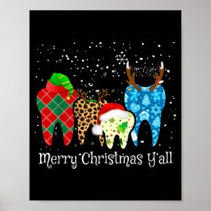Dentist Teeth Santa Hat Leopard Plaid Dental Merry Poster