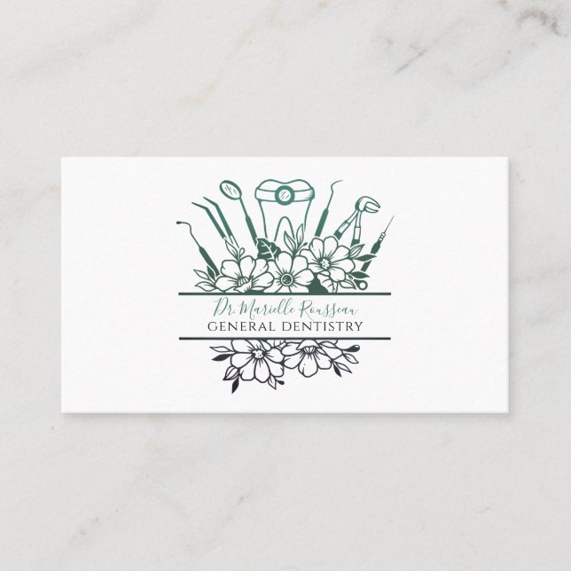 Dentist Tools & Floral Business Card (Front)