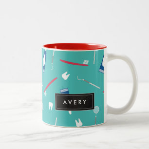 Dentist Tools Pattern   Custom Name Two-Tone Coffee Mug