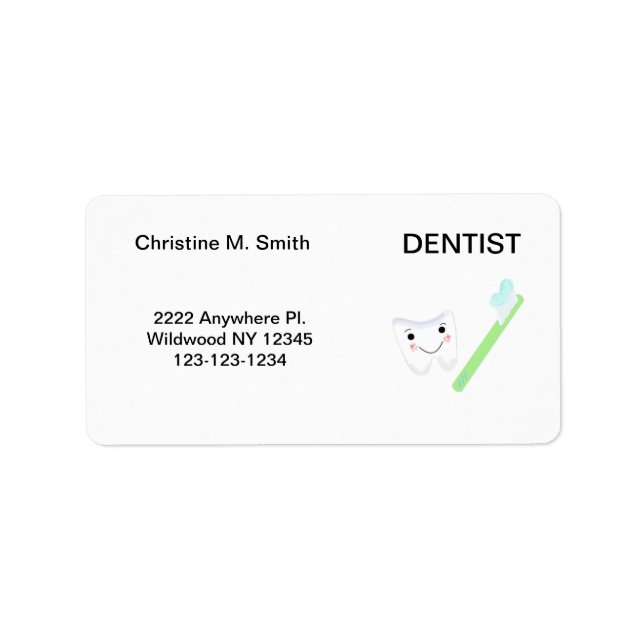 Dentist Tooth and Toothbrush Label (Front)