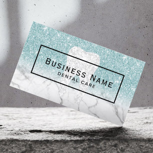 Dentist Tooth Blue Glitter Marble Dental Care Business Card