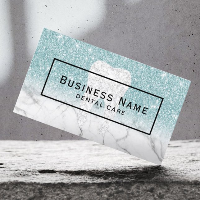 Dentist Tooth Blue Glitter Marble Dental Care Business Card (Creator Uploaded)