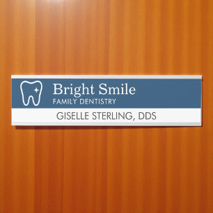 Dentist Tooth Logo Navy Blue Modern Office Door Sign