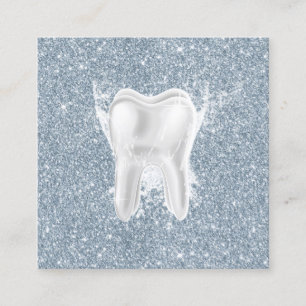 Dentist Tooth Modern Dusty Blue Glitter Dental Square Business Card