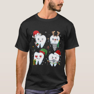 Dentist Tooth Reindeer Santa Hat Christmas Dental T-Shirt