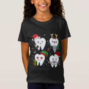 Dentist Tooth Reindeer Santa Hat Christmas Dental T-Shirt