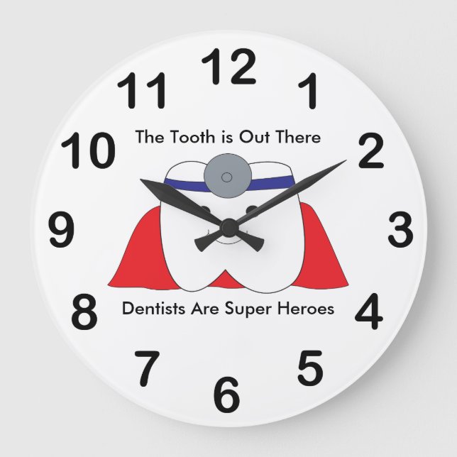 Dentist Tooth Super Hero Personalise Large Clock (Front)