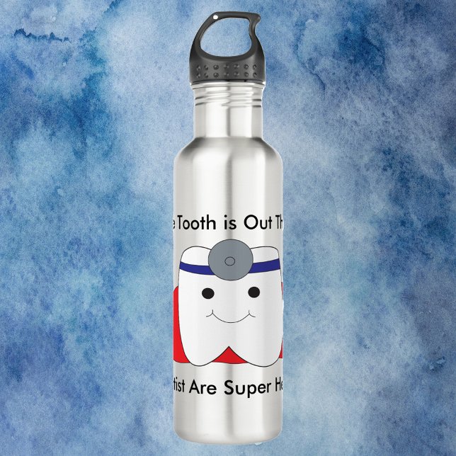 Dentist Tooth Superhero Funny 710 Ml Water Bottle (A funny water bottle that has a tooth dressed up as a dentist!)