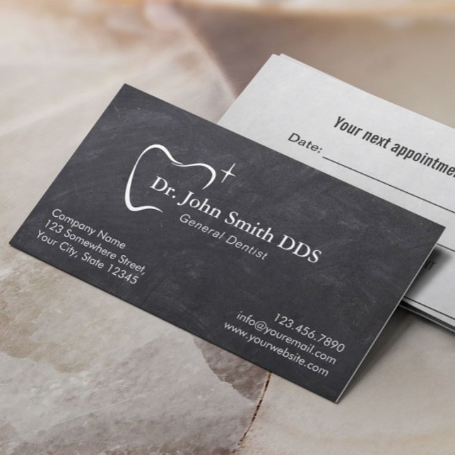 Dentist Tooth Typography Chalkboard Dental Office Appointment Card (Creator Uploaded)