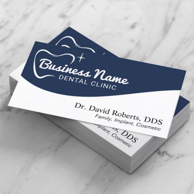 Dentist Tooth Typography Navy Blue Dental Care Appointment Card (Creator Uploaded)