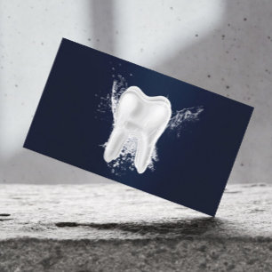 Dentist Tooth & Water Splash Navy Blue Dental Business Card