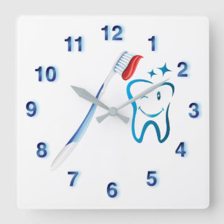 Dentist Toothbrush 🦷 Funky Blue  Square Wall Clock