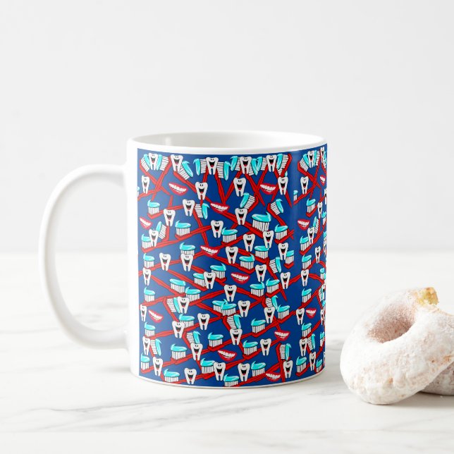 Dentist Toothbrush, Toothpaste Smile, Mug (With Donut)