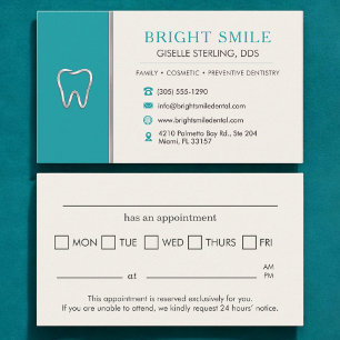 Dentist Turquoise Metallic Tooth Appointment Business Card