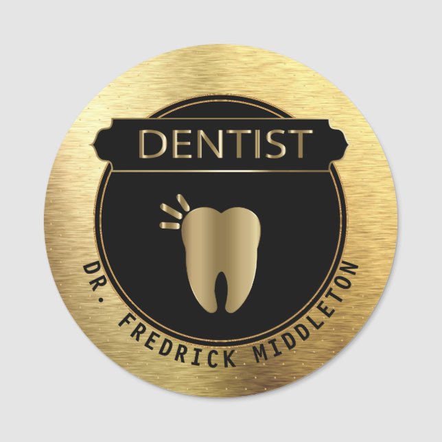 Dentist - UpScale Black and Gold Name Tag (Front)