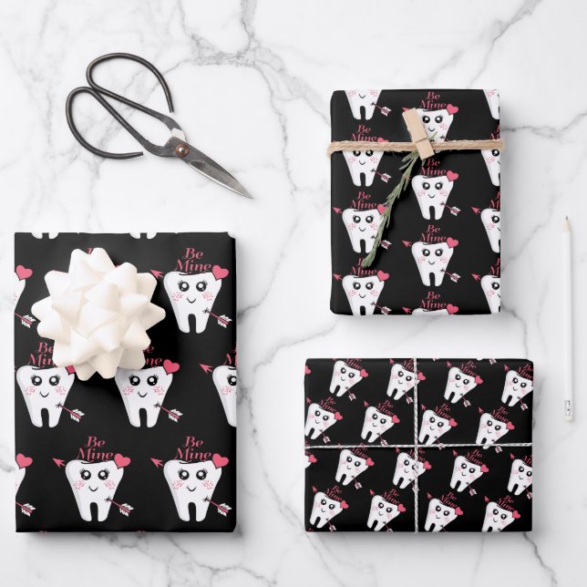 Dentist Valentine - Tooth Heart, Be Mine Wrapping Paper Sheet (Front)