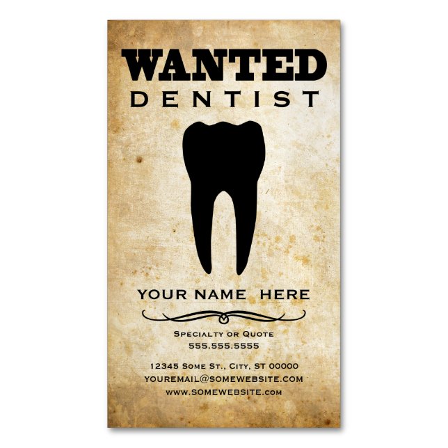 Dentist Wanted Poster Magnetic Business Card (Front Vertical)