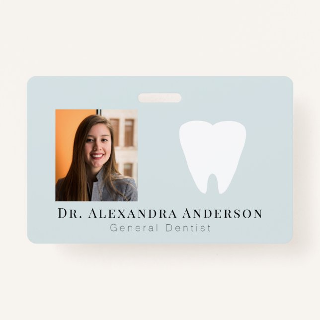Dentist White Teeth Light Blue ID Photo Badge (Front)