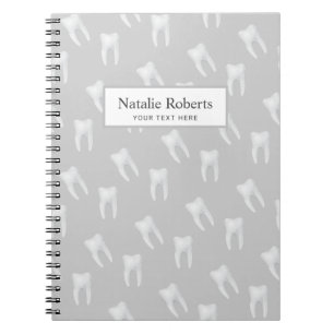 Dentist White Teeth Pattern Dental Office Grey Notebook