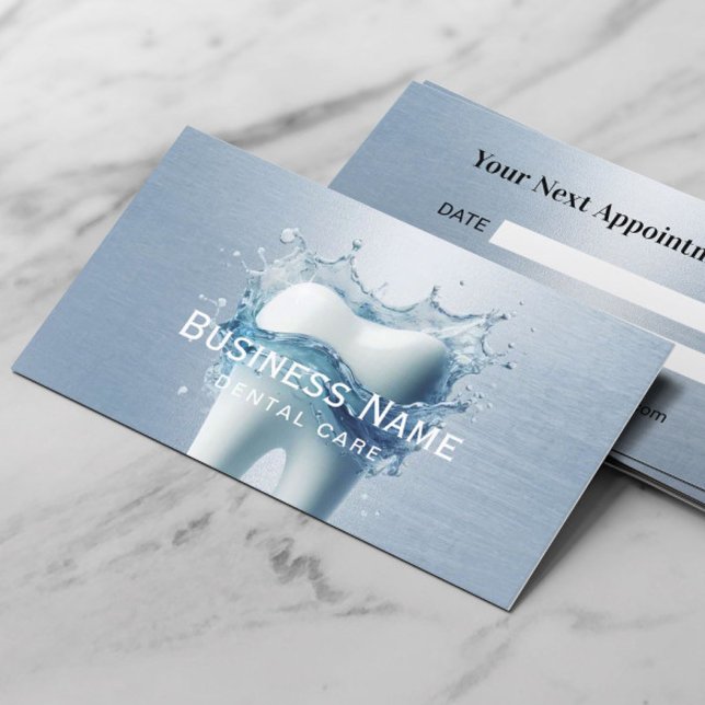 Dentist White Tooth Light Blue Faux Metal Dental Appointment Card (Creator Uploaded)