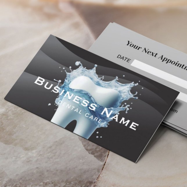 Dentist White Tooth Modern Black Curves Dental Appointment Card (Creator Uploaded)