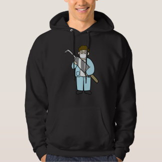 Dentist with large drill hoodie