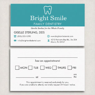 Dentistry Appointment Reminder Dental Office  Business Card