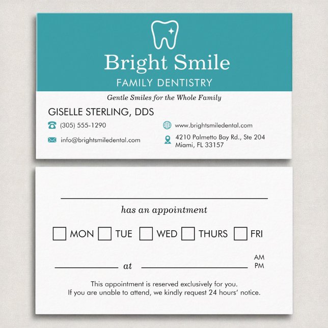 Dentistry Appointment Reminder Dental Office  Business Card (Creator Uploaded)