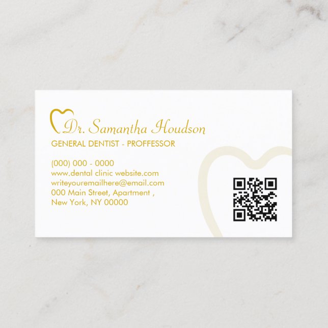 Dentistry Logo Yellow Simple Qr Code Business Card (Back)