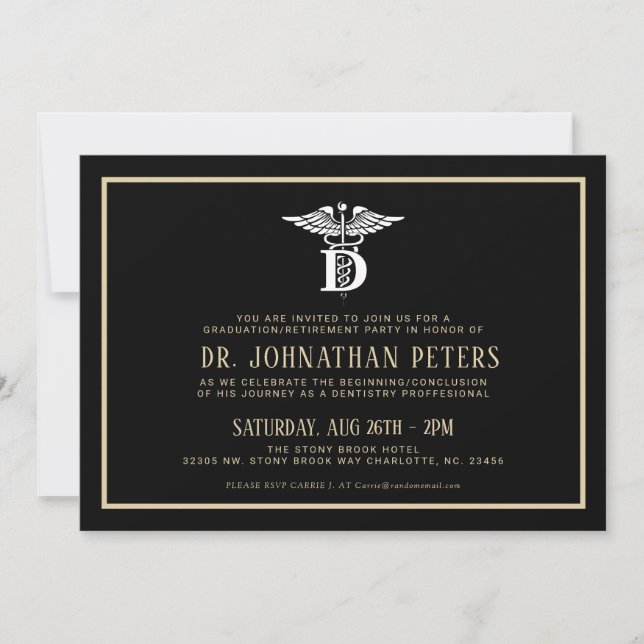 Dentistry Profession Graduation|Retirement Black 5 Invitation (Front)