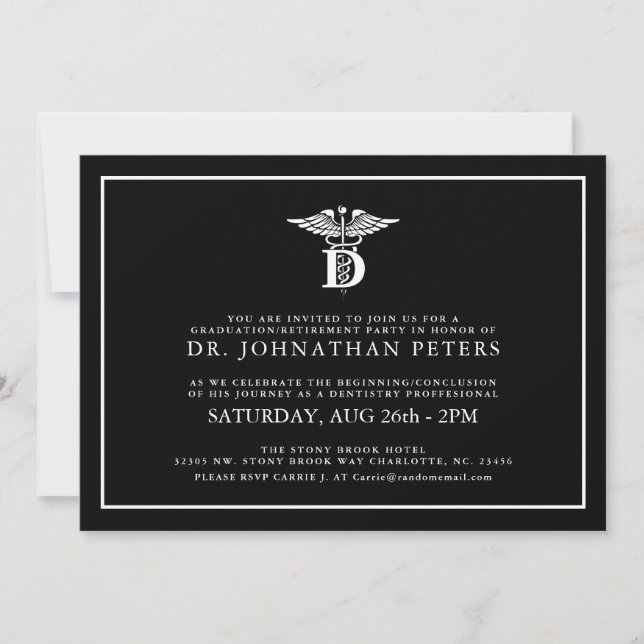 Dentistry Profession Graduation|Retirement Black Invitation (Front)
