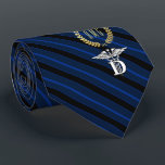 Dentistry Professional Symbol Blue Tie<br><div class="desc">A blue striped personalised tie tailored to Dentistry professionals featuring the a symbol of medical caduceus symbol specific to dentistry and with yours or your gift recipient's monogram inside a faux gold wreath.</div>