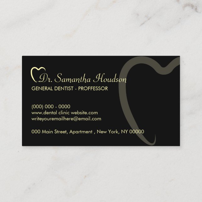 Dentistry Yellow Black Simple Teeth Business Card (Back)