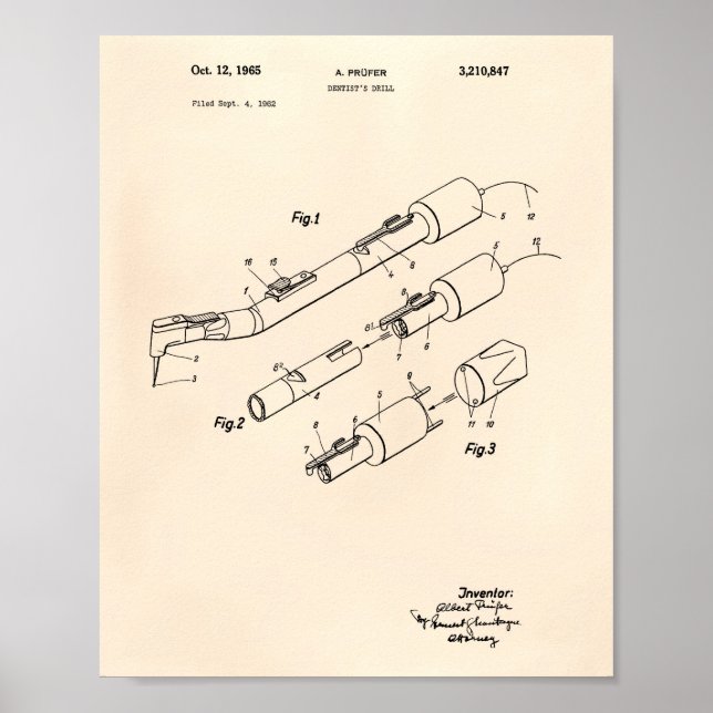 Dentist's Drill 1965 Patent Art Old Peper Poster (Front)