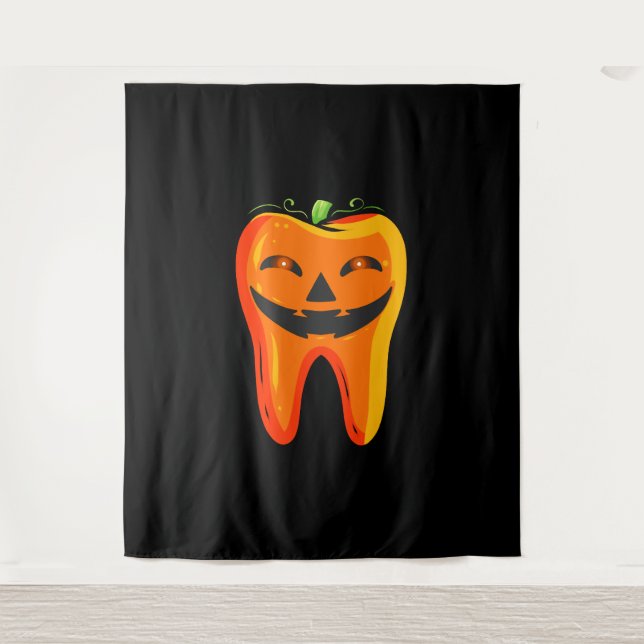 Dentists Tooth Pumpkin Halloween Tapestry (Front)